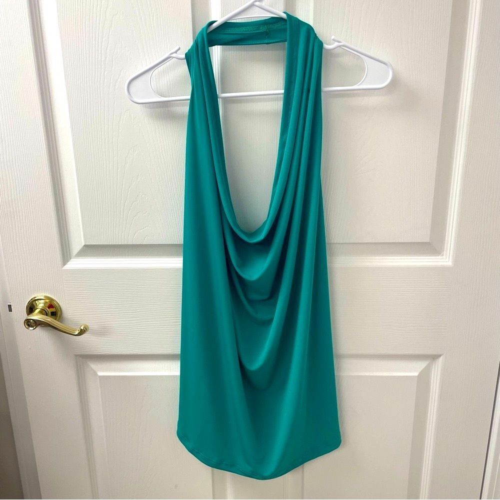 Eimin Halter Top Drape Neckline Keyhole Back Green Tank Top Women's Size XL